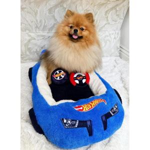 imageHot Wheels Plush Car Pet Bed  Themed Blue Car Design for Dogs and Cats with Toy Steering Wheel and TireHot Wheels