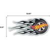 imageHot Wheels Flaming Tire Metal Sign  Classic Hot Wheels Wall Decor for Bedroom Garage or Man CaveBlackGray