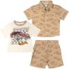 imageHot Wheels Cotton Gauze Button Down Shirt TShirt amp Shorts 3 Piece Outfit Set Infant to Little Kid Sizes 12 Months  78Tan  White