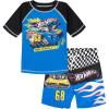 imageHot Wheels Raglan Rash Guard and Swim Trunks UPF 50 Outfit Set Toddler to Big Kid Sizes 2T  1012Blue  Black