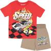 imageIsaac Morris Limited Hot Wheels Boys 2Piece Set  Short Sleeve Graphic Print TShirt and Shorts  Racing Outfit for KidsRedBrown