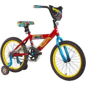 imageDynacraft Hot Wheels Boys BMX Bikes Sizes 12  18 for Ages 39 Years in red Black with Handlebar rev Grip Play FeatureRed