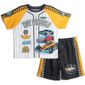 imageHot Wheels Athletic Mesh Baseball Jersey TShirt and Shorts Outfit Set Toddler to Big Kid Sizes 2T  1012Golden Yellow  Gray