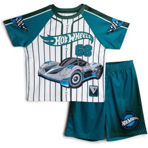 imageHot Wheels Athletic Mesh Baseball Jersey TShirt and Shorts Outfit Set Toddler to Big Kid Sizes 2T  1012Tropical Teal Green