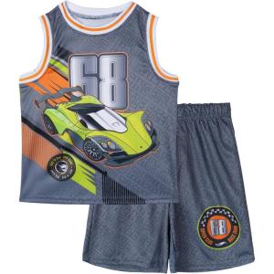 imageHot Wheels Athletic Mesh Jersey Tank Top and Basketball Shorts Outfit Set Toddler to Big Kid Sizes 2T  1012Gray  Orange