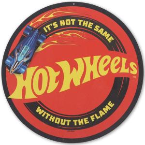 imageHot Wheels Flaming Tire Metal Sign  Classic Hot Wheels Wall Decor for Bedroom Garage or Man CaveRed