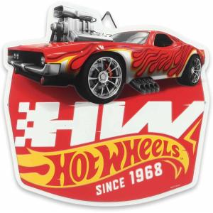 imageHot Wheels Flaming Tire Metal Sign  Classic Hot Wheels Wall Decor for Bedroom Garage or Man CaveRedYellow
