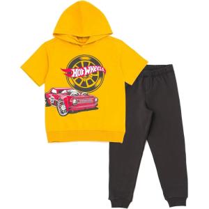 imageHot Wheels Hooded TShirt and Fleece Jogger Pants Outfit Set Toddler to Big Kid Sizes 2T  1012Golden Yellow  Gray