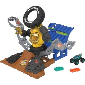 imageHot Wheels Monster Trucks Arena Smashers MegaWrex vs Crushzilla Takedown Playset with 164 Scale MegaWrex Toy Truck amp 6 Crushable CarsPlayset