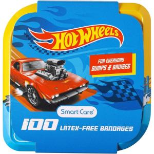 imageSmart Care Hot Wheels Bandage Kit Bandaids for Kids Ideal for Boys Infants and Children LatexFree 3 Assorted Sizes with Collectible Hot Wheels Tin Case 100CTHot Wheels