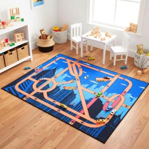 imageHot Wheels Interactive Play Area Rug 69 x 52 Inch Large Kids Race Track Playmat with NonSlip Backing for Bedroom amp Playroom 100 Officially Licensed Product by FrancoHot Wheels