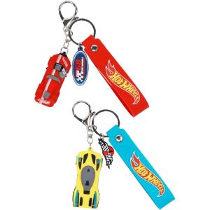 imageConcept One Hot Wheels 3D Car Keychain Set Keyring Accessories for Bags and Backpacks Charms with Silicone Logo Straps Red and Yellow