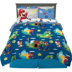 imageHot Wheels Girls Kids Bedding Super Soft Comforter and Sheet Set with Sham 7 Piece Full Size Officially Licensed Product By FrancoSuper Mario