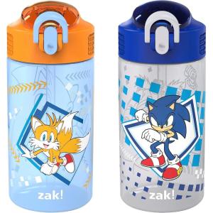 imageZak Designs Hot Wheels Sage Kids Water Bottle For School or Travel 16oz Durable Plastic Water Bottle With Straw Handle and LeakProof PopUp Spout Cover 2Pack Set Monster TrucksSonic  Tails