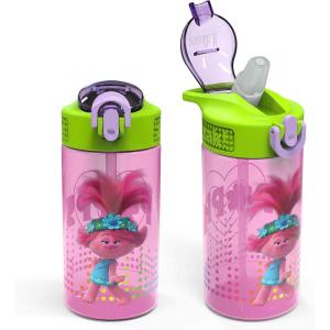 imageZak Designs Hot Wheels Sage Kids Water Bottle For School or Travel 16oz Durable Plastic Water Bottle With Straw Handle and LeakProof PopUp Spout Cover 2Pack Set Monster TrucksTrolls 2 Bottle 2pk