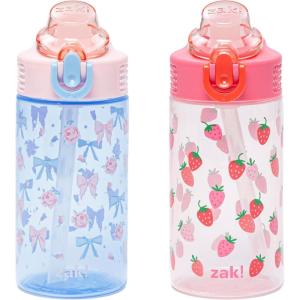 imageZak Designs Hot Wheels Sage Kids Water Bottle For School or Travel 16oz Durable Plastic Water Bottle With Straw Handle and LeakProof PopUp Spout Cover 2Pack Set Monster TrucksBerry and Bows