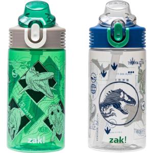 imageZak Designs Hot Wheels Sage Kids Water Bottle For School or Travel 16oz Durable Plastic Water Bottle With Straw Handle and LeakProof PopUp Spout Cover 2Pack Set Monster TrucksJurassic World Green and Blue