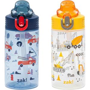 imageZak Designs Hot Wheels Sage Kids Water Bottle For School or Travel 16oz Durable Plastic Water Bottle With Straw Handle and LeakProof PopUp Spout Cover 2Pack Set Monster TrucksConstruction and Rescue