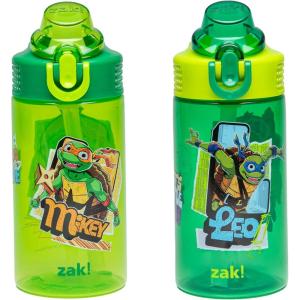 imageZak Designs Hot Wheels Sage Kids Water Bottle For School or Travel 16oz Durable Plastic Water Bottle With Straw Handle and LeakProof PopUp Spout Cover 2Pack Set Monster TrucksTMNT
