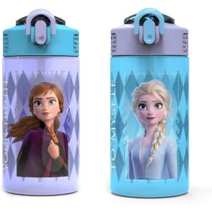 imageZak Designs Hot Wheels Sage Kids Water Bottle For School or Travel 16oz Durable Plastic Water Bottle With Straw Handle and LeakProof PopUp Spout Cover 2Pack Set Monster TrucksElsa  Anna Frozen 2