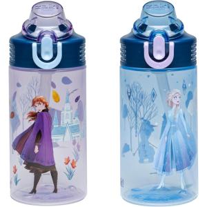 imageZak Designs Hot Wheels Sage Kids Water Bottle For School or Travel 16oz Durable Plastic Water Bottle With Straw Handle and LeakProof PopUp Spout Cover 2Pack Set Monster TrucksDisney Frozen Anna  Elsa
