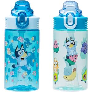 imageZak Designs Hot Wheels Sage Kids Water Bottle For School or Travel 16oz Durable Plastic Water Bottle With Straw Handle and LeakProof PopUp Spout Cover 2Pack Set Monster TrucksBluey  Bingo