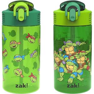 imageZak Designs Hot Wheels Sage Kids Water Bottle For School or Travel 16oz Durable Plastic Water Bottle With Straw Handle and LeakProof PopUp Spout Cover 2Pack Set Monster TrucksTeenage Mutant Ninja Turtles