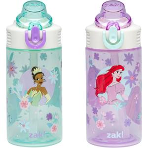 imageZak Designs Hot Wheels Sage Kids Water Bottle For School or Travel 16oz Durable Plastic Water Bottle With Straw Handle and LeakProof PopUp Spout Cover 2Pack Set Monster TrucksDisney Princess Ariel  Cinderella  Jasmine  Moana  Rapunzel  Tiana