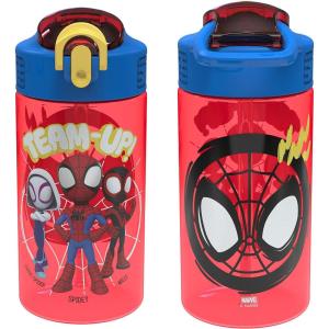 imageZak Designs Hot Wheels Sage Kids Water Bottle For School or Travel 16oz Durable Plastic Water Bottle With Straw Handle and LeakProof PopUp Spout Cover 2Pack Set Monster TrucksSpidey and His Amazing Friends 2pk