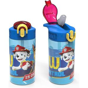 imageZak Designs Hot Wheels Sage Kids Water Bottle For School or Travel 16oz Durable Plastic Water Bottle With Straw Handle and LeakProof PopUp Spout Cover 2Pack Set Monster TrucksPaw Patrol Marshall Bottle 2pk