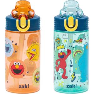 imageZak Designs Hot Wheels Sage Kids Water Bottle For School or Travel 16oz Durable Plastic Water Bottle With Straw Handle and LeakProof PopUp Spout Cover 2Pack Set Monster TrucksElmo  Friends