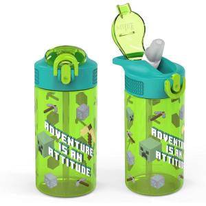 imageZak Designs Hot Wheels Sage Kids Water Bottle For School or Travel 16oz Durable Plastic Water Bottle With Straw Handle and LeakProof PopUp Spout Cover 2Pack Set Monster TrucksMinecraft Bottle 2pk