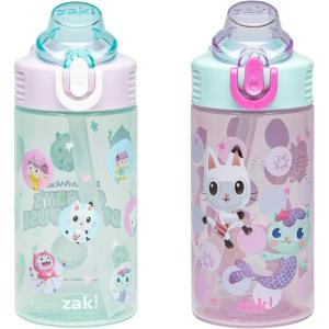 imageZak Designs Hot Wheels Sage Kids Water Bottle For School or Travel 16oz Durable Plastic Water Bottle With Straw Handle and LeakProof PopUp Spout Cover 2Pack Set Monster TrucksGabbys Dollhouse The Gabby Cats