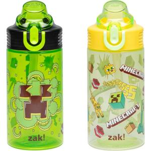 imageZak Designs Hot Wheels Sage Kids Water Bottle For School or Travel 16oz Durable Plastic Water Bottle With Straw Handle and LeakProof PopUp Spout Cover 2Pack Set Monster TrucksMinecraft Creeper