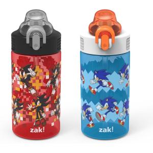 imageZak Designs Hot Wheels Sage Kids Water Bottle For School or Travel 16oz Durable Plastic Water Bottle With Straw Handle and LeakProof PopUp Spout Cover 2Pack Set Monster TrucksSonic  Shadow