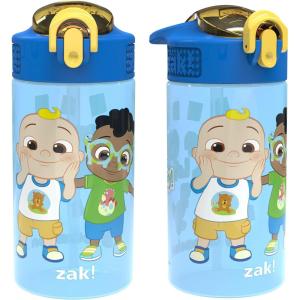 imageZak Designs Hot Wheels Sage Kids Water Bottle For School or Travel 16oz Durable Plastic Water Bottle With Straw Handle and LeakProof PopUp Spout Cover 2Pack Set Monster TrucksCoComelon 2pk