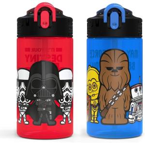 imageZak Designs Hot Wheels Sage Kids Water Bottle For School or Travel 16oz Durable Plastic Water Bottle With Straw Handle and LeakProof PopUp Spout Cover 2Pack Set Monster TrucksDarth Vader Bottle 2pk