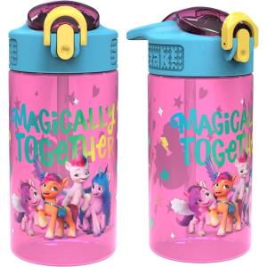 imageZak Designs Hot Wheels Sage Kids Water Bottle For School or Travel 16oz Durable Plastic Water Bottle With Straw Handle and LeakProof PopUp Spout Cover 2Pack Set Monster TrucksMy Little Pony 2pk