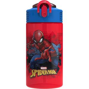 imageZak Designs Mattel Hot Wheels Sage Kids Water Bottle For School or Travel 16oz Durable Plastic Water Bottle With Straw Handle and LeakProof PopUp Spout Cover Hot WheelsSpiderman