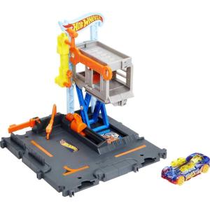 imageHot Wheels City Toy Car Track Set Downtown Repair Station Playset with 164 Scale Vehicle Working Lift amp Launcher