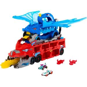 imageHot Wheels City Toy Car Track Set Ultimate Dual Dragon Transporter amp 2 DieCast Cars LargeScale Dragon amp Detachable Dragon Stores 20 Vehicles