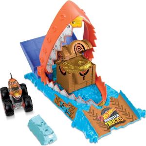 imageHot Wheels Monster Trucks Arena Smashers Treasure Chomp Challenge Playset with 164 Scale Tiger Shark Toy Monster Truck amp 1 Crushed Car