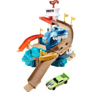 imageHot Wheels Toy Car Track Set Color Shifters Sharkport Showdown 164 Scale Car with Repeat ColorChange FeaturePlayset