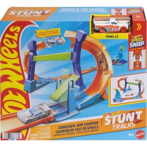 imageHot Wheels Toy Car Track Set Flip amp Jump Through the Corkscrew Loop with a 164 Scale Toy Car Speed Snap Track amp Adapters Compresses for Storage