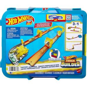 imageHot Wheels Toy Car Track Set Track Builder Playset Lightning Boost Pack amp 164 Scale Vehicle 12 Component Parts in Modular Storage ContainerLighting Speed