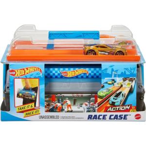 imageHot Wheels Toy Cars amp Track Set Race Case Playset with 2 Vehicles in 164 Scale Dual Launcher for SideBySide Racing amp Portable Storage Container
