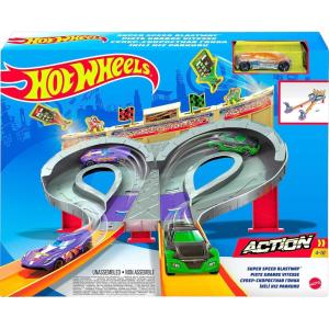 imageHot Wheels Track Set Super Speed Blastway Playset DualTrack Racing for 1 or 2 Players Includes 164 Scale Toy Car