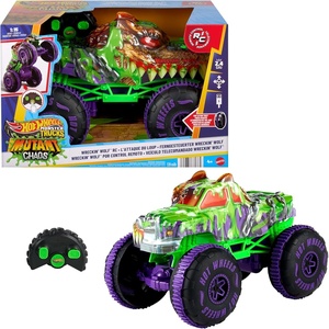 image:imageHot Wheels Toy Monster Trucks RemoteControl Wreckin Wolf in 115 Scale Mutant Chaos RC Vehicle with OffRoad Tires OnCommand Wheelie StuntsWreckin Wolf