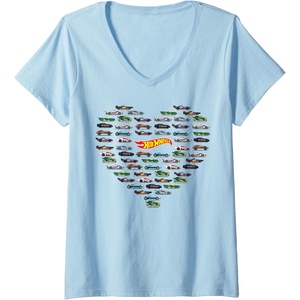 image:imageWomens Hot Wheels  Heart Shape Valentines Day VNeck TShirtBaby Blue