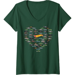 image:imageWomens Hot Wheels  Heart Shape Valentines Day VNeck TShirtDark Green